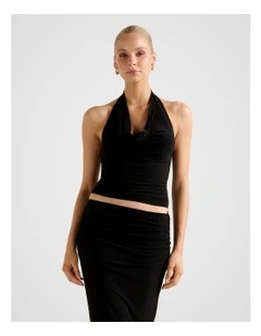 Della Cowl Halter Neck Top in Black