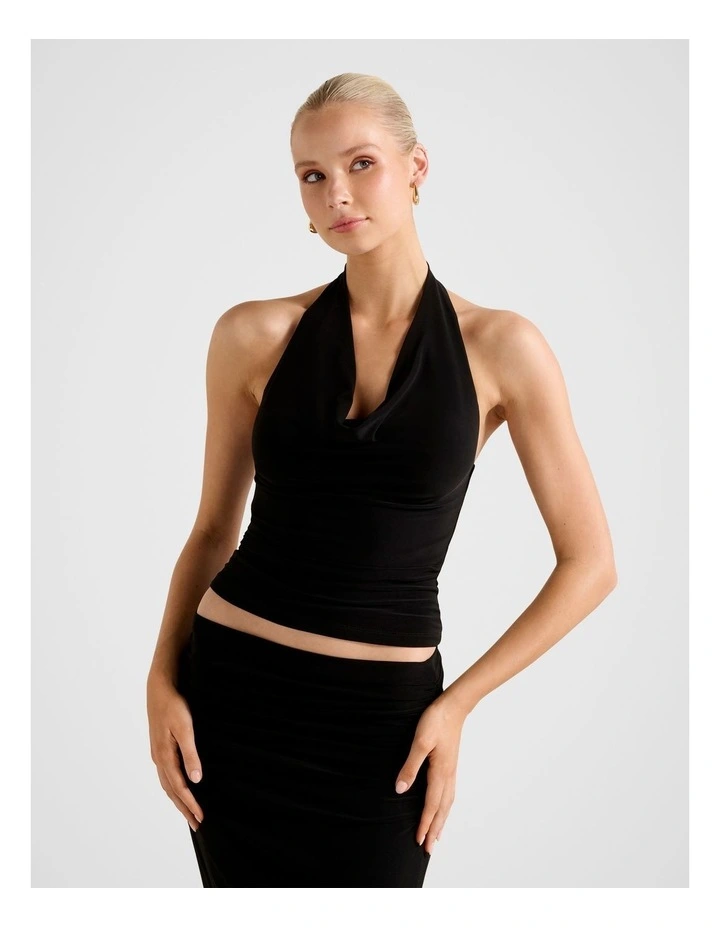 Della Cowl Halter Neck Top in Black image 3