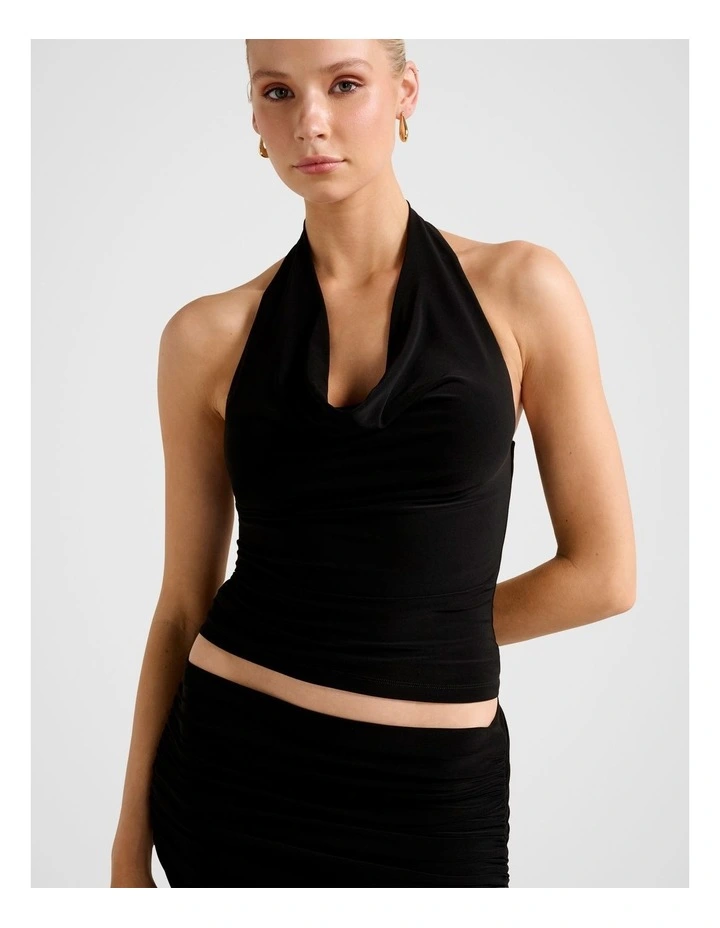 Della Cowl Halter Neck Top in Black image 4