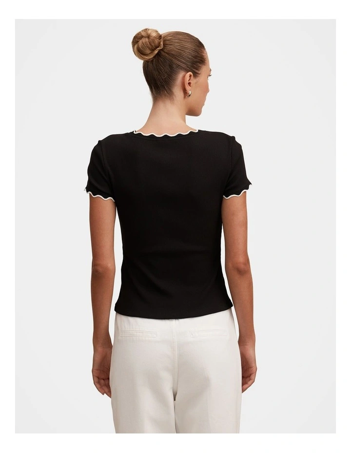 Rebecca Scallop Trim Tee in Black image 2