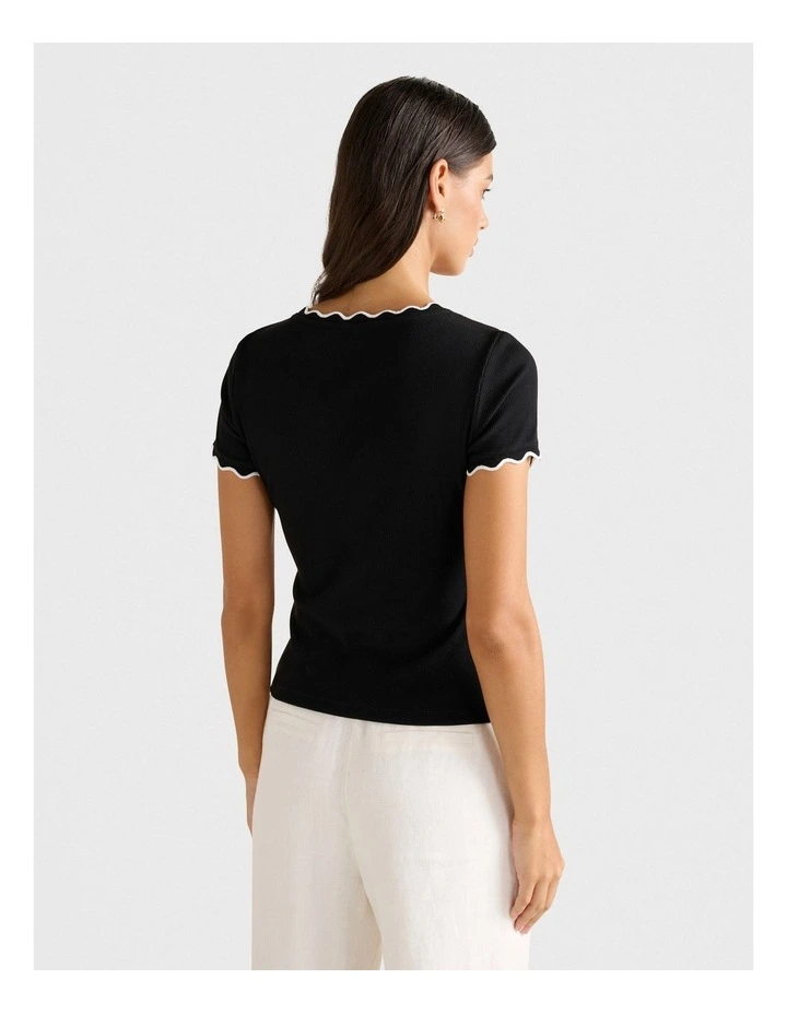 Rebecca Scallop Trim Tee in Black image 2