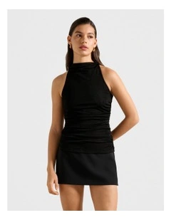 Claudia Cowl Neck Ruched Side Top in Black