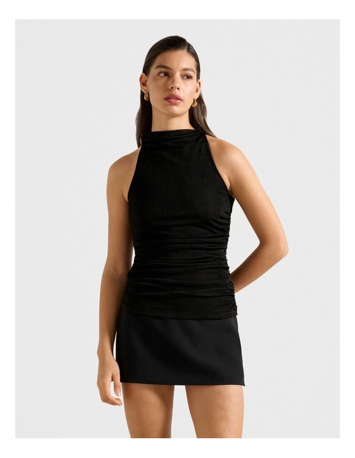 Claudia Cowl Neck Ruched Side Top in Black image 1