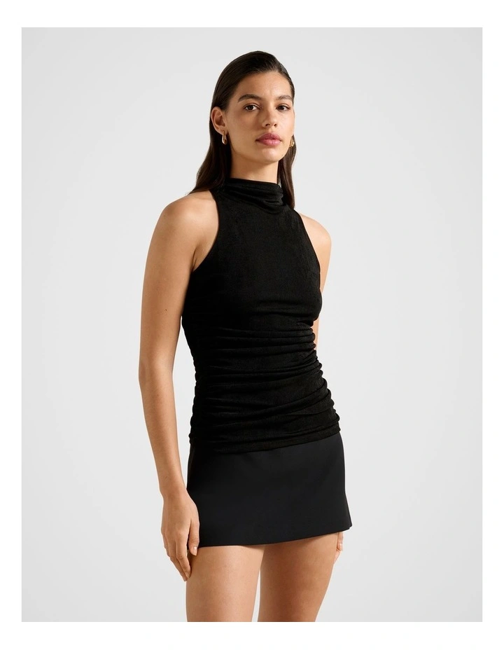 Claudia Cowl Neck Ruched Side Top in Black image 3