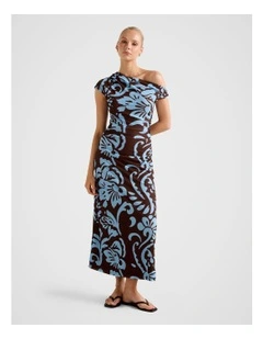 Paris Draped Mesh Midi Dress in Brown