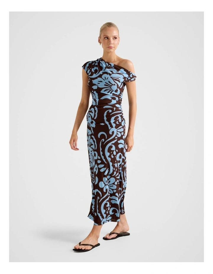 Paris Draped Mesh Midi Dress in Brown image 3