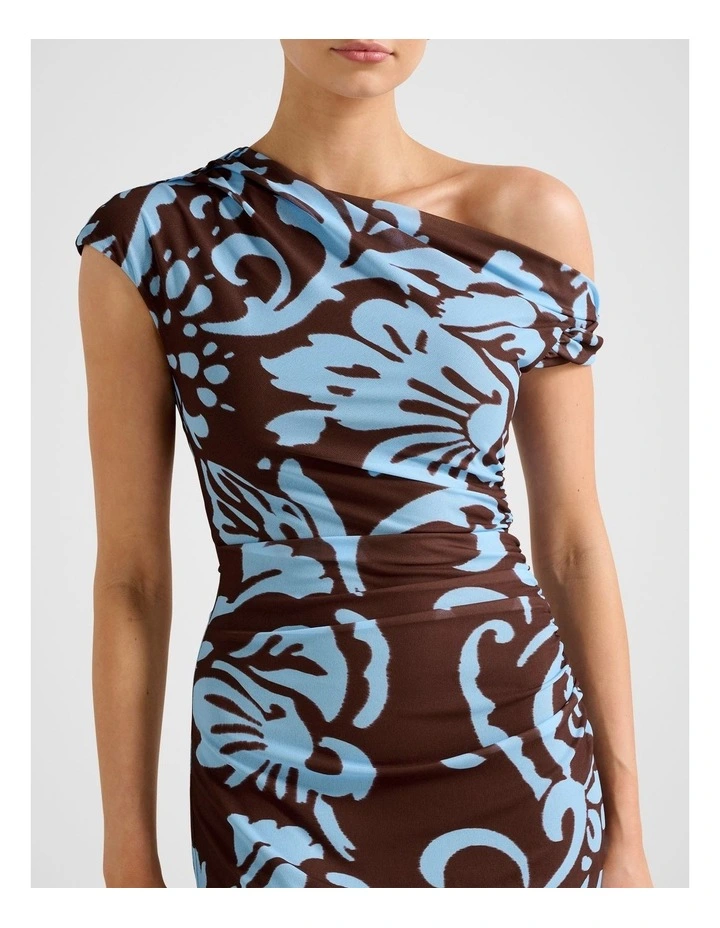Paris Draped Mesh Midi Dress in Brown image 4