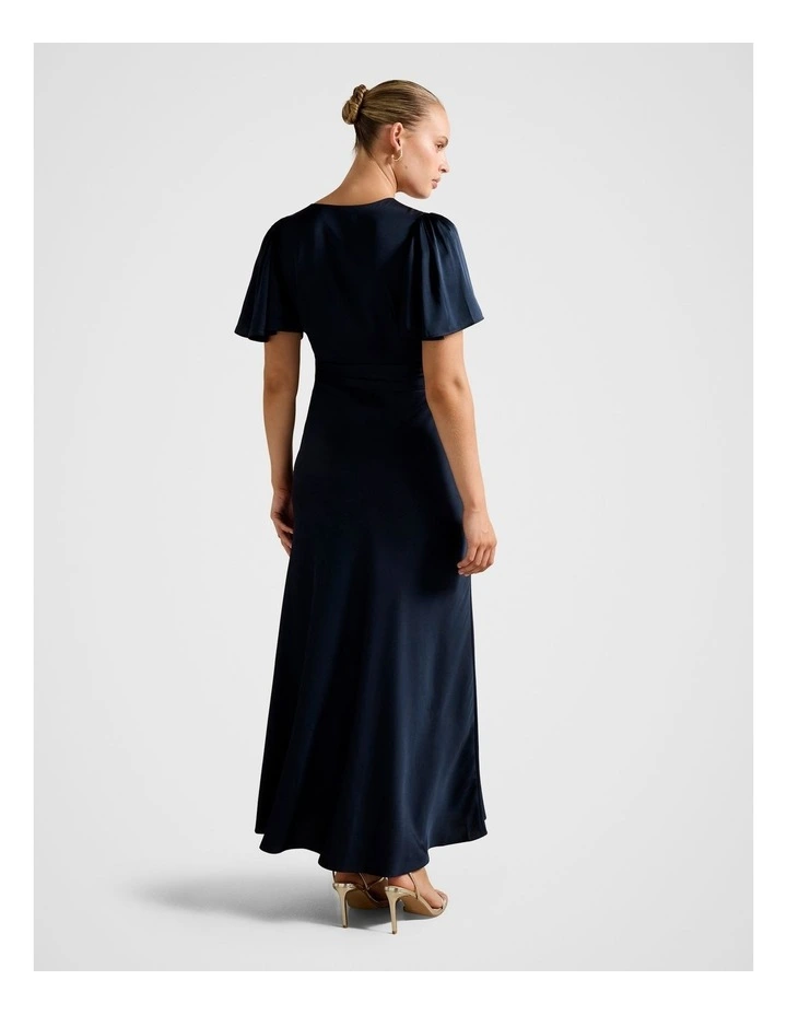 Chelsea Flutter Sleeves Satin Maxi Dress in Navy image 2