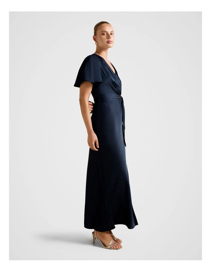Chelsea Flutter Sleeves Satin Maxi Dress in Navy image 3