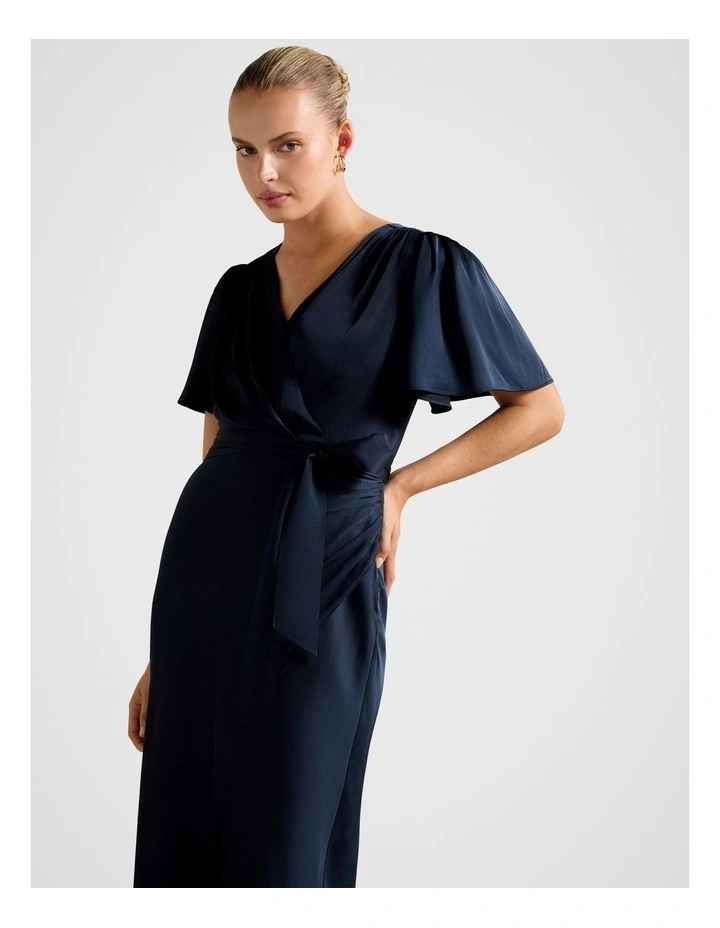 Chelsea Flutter Sleeves Satin Maxi Dress in Navy image 4