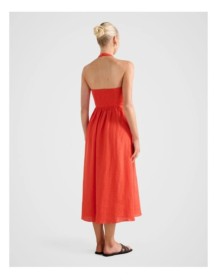 Lilian Wrap Linen Halter Neck Midi Dress in Orange image 2