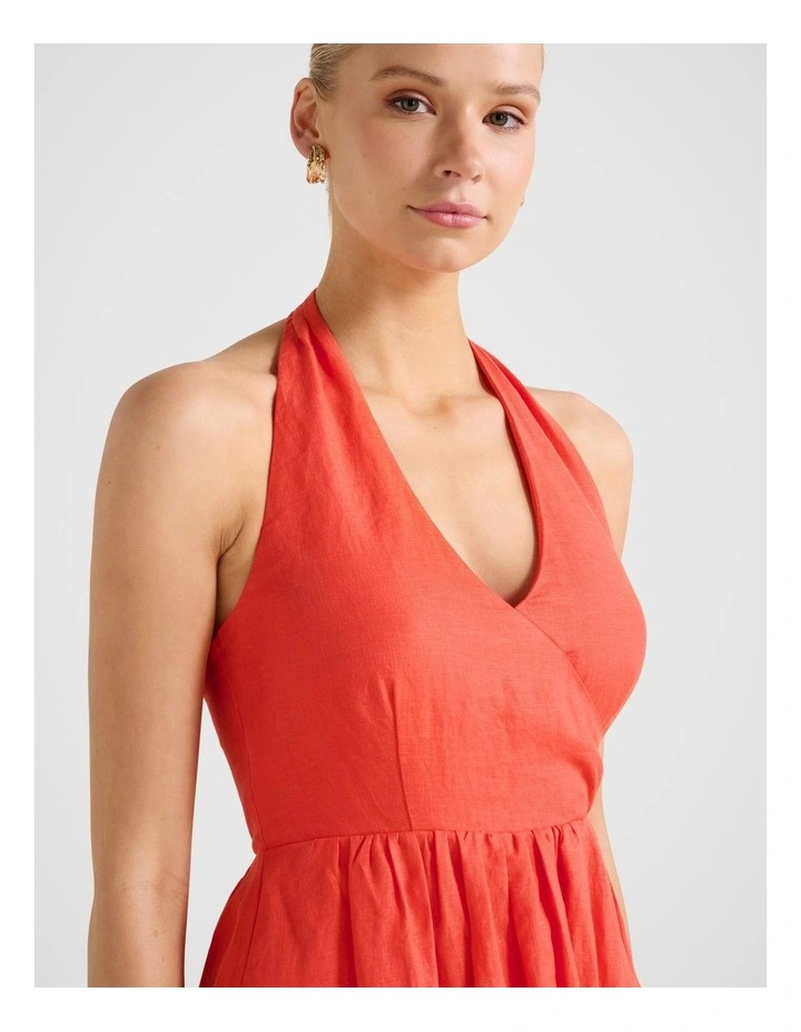 Lilian Wrap Linen Halter Neck Midi Dress in Orange image 4