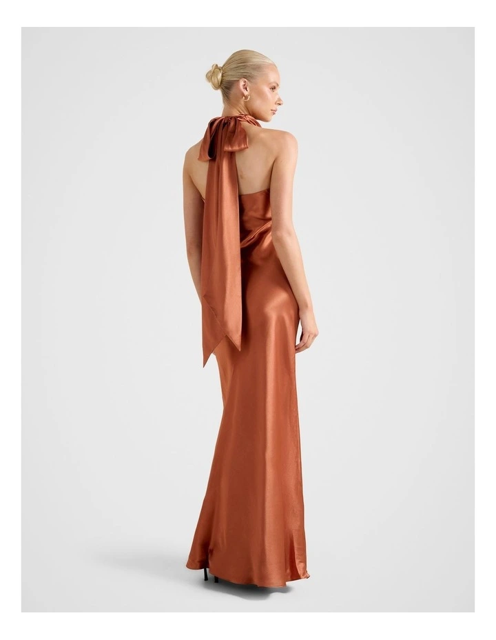 Clementine Halter Neck Satin Maxi Dress in Orange image 2