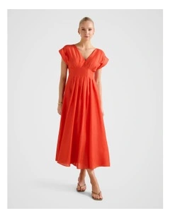 Alessandra Tuck Detail Midi Dress in Orange