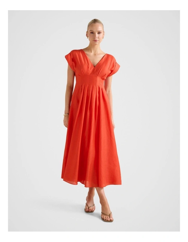 Alessandra Tuck Detail Midi Dress in Orange image 1