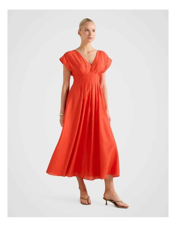 Alessandra Tuck Detail Midi Dress in Orange image 3