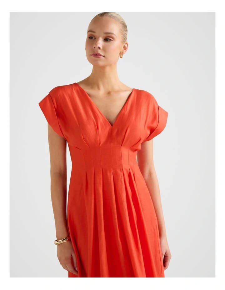 Alessandra Tuck Detail Midi Dress in Orange image 4