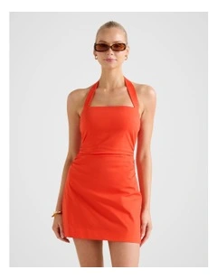 Imogen Stretch Cotton Halter Neck Mini Dress in Orange