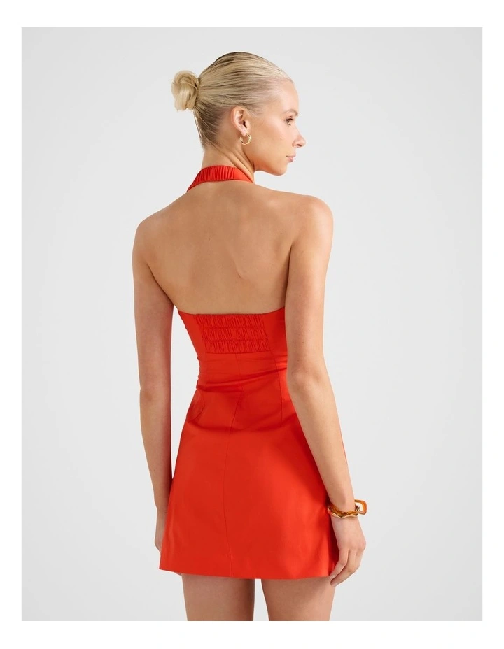 Imogen Stretch Cotton Halter Neck Mini Dress in Orange image 2