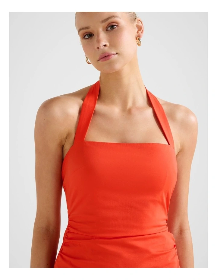 Imogen Stretch Cotton Halter Neck Mini Dress in Orange image 4