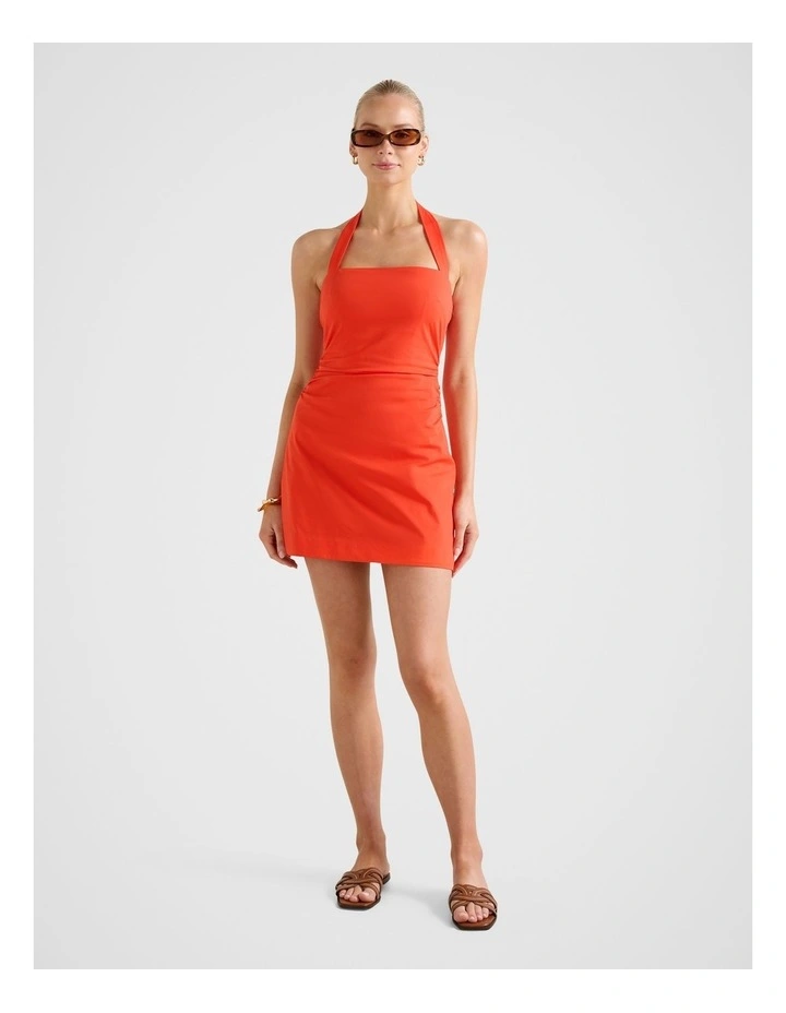 Imogen Stretch Cotton Halter Neck Mini Dress in Orange image 5