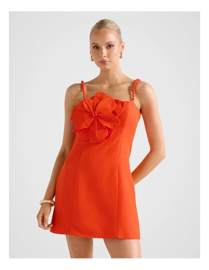 Nicolette Flower Mini Dress in Orange image 1