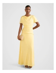 Gemini High Neck Jersey Dress in Yellow