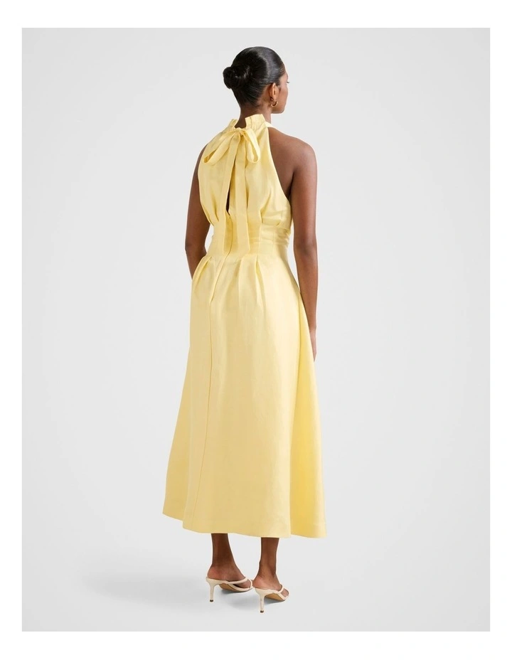 Miller Pleated Halter Neck Midi Dress in Yellow image 2
