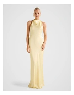 Audrey Satin Backless Maxi Dress in Yellow