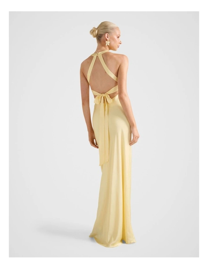 Audrey Satin Backless Maxi Dress in Yellow image 2