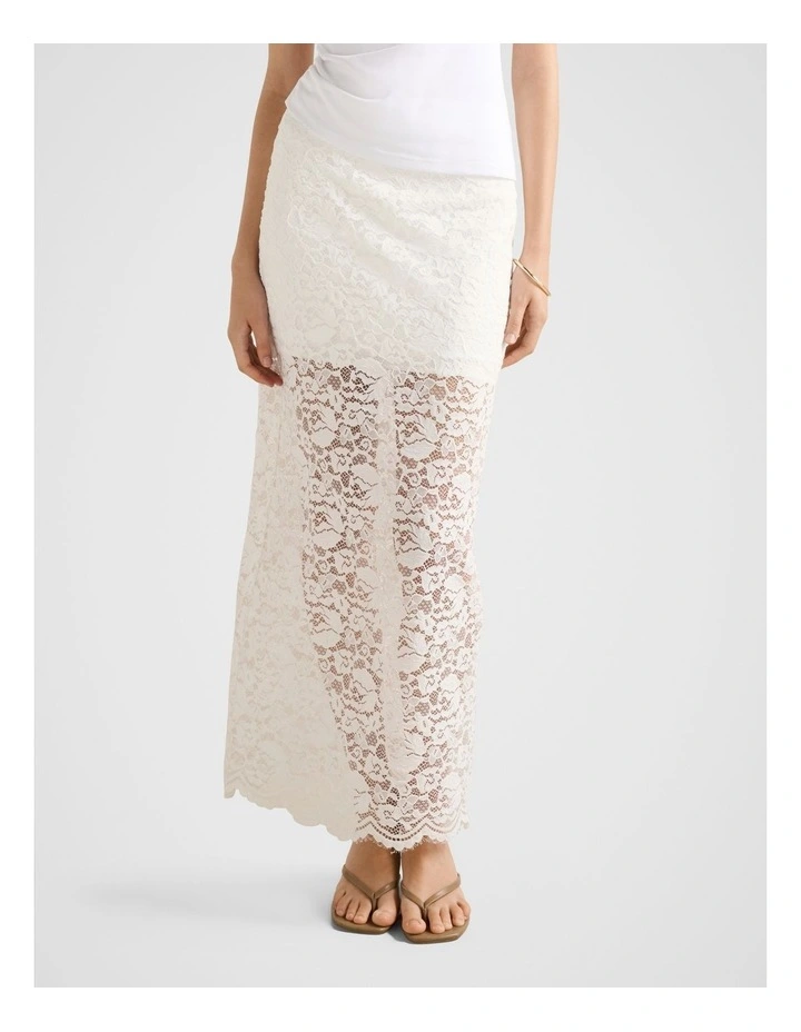 Lilly Lace Column Skirt in White image 1