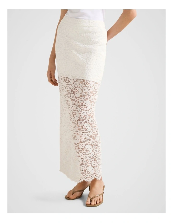 Lilly Lace Column Skirt in White image 3