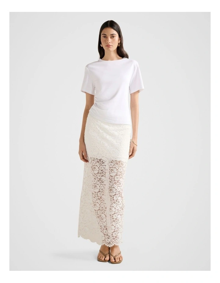 Lilly Lace Column Skirt in White image 5