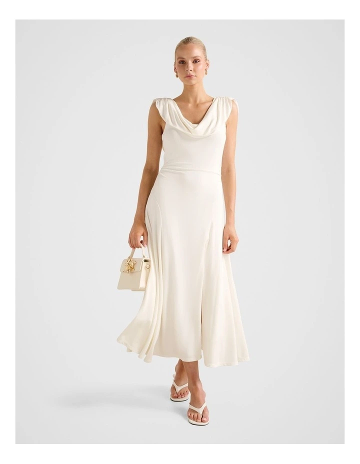 Oceana Cowl Neck Jersey Dress in Cream image 1