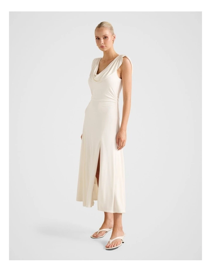 Oceana Cowl Neck Jersey Dress in Cream image 3