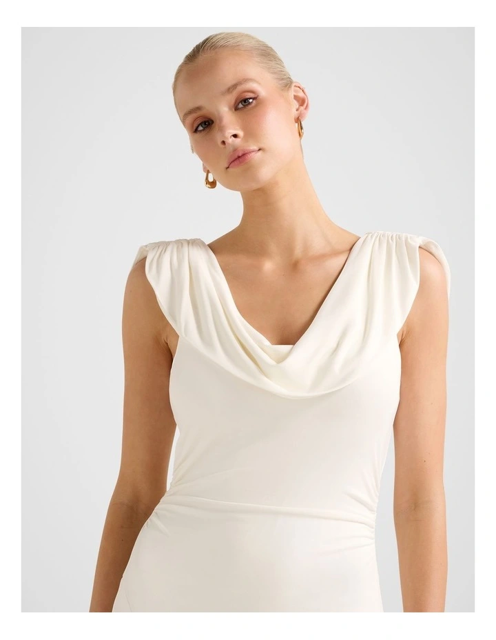 Oceana Cowl Neck Jersey Dress in Cream image 4