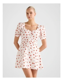 Mallory Gathered Cotton Mini Dress in Cream