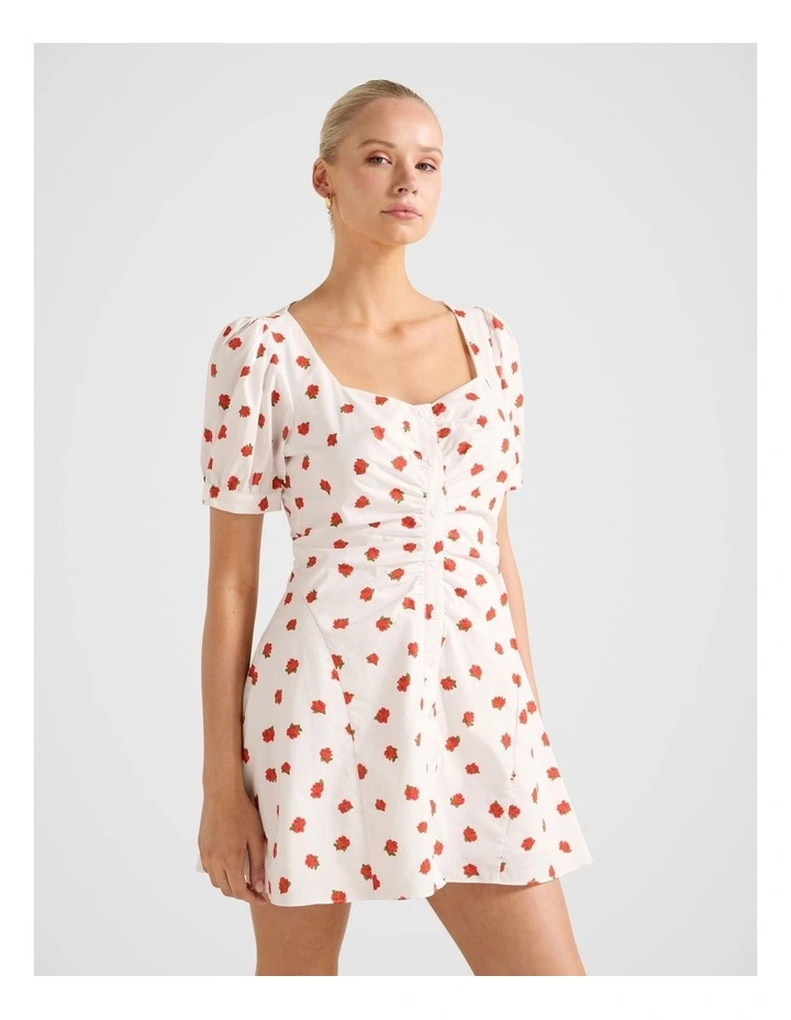 Mallory Gathered Cotton Mini Dress in Cream image 3