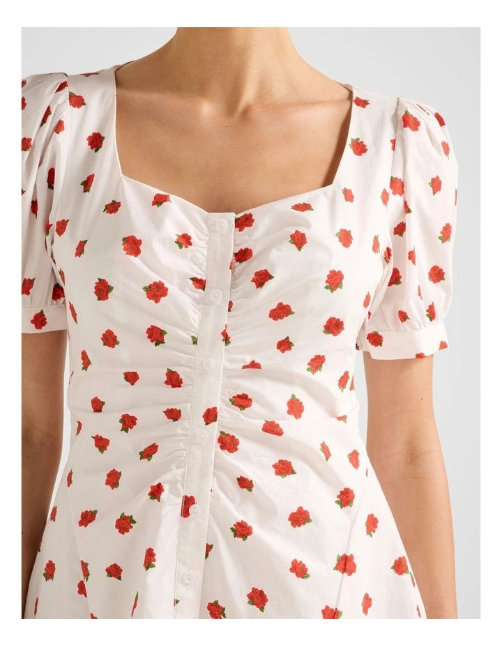 Mallory Gathered Cotton Mini Dress in Cream image 4