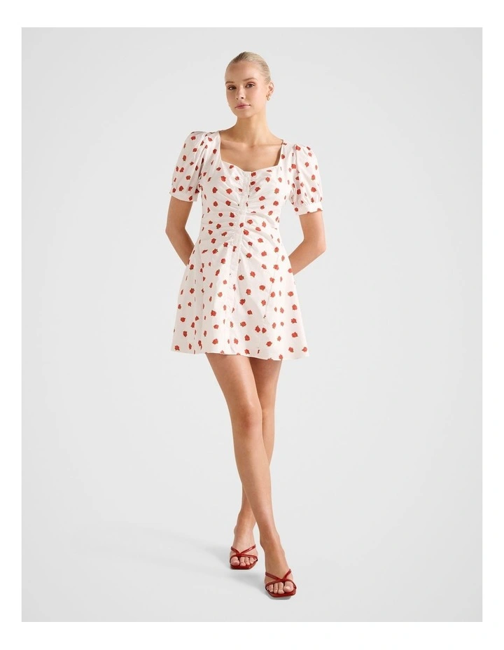 Mallory Gathered Cotton Mini Dress in Cream image 5