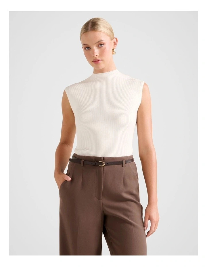 Kallie Extended Shoulder Rib Top in Cream image 1