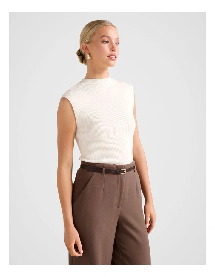 Kallie Extended Shoulder Rib Top in Cream image 3