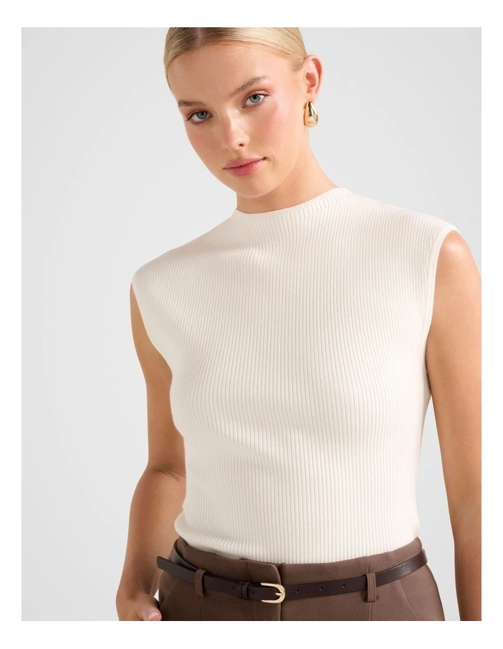 Kallie Extended Shoulder Rib Top in Cream image 4