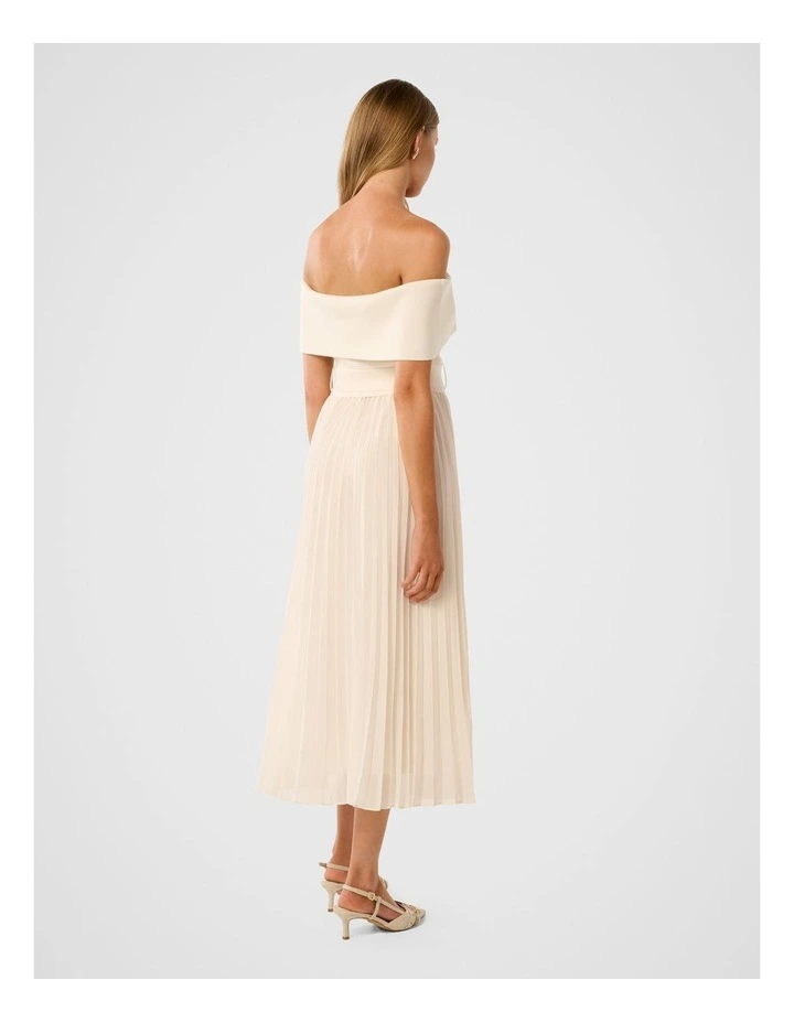 Capri Bardot Pleated Hem Midi Dress in Cream image 2