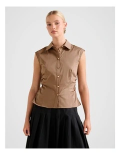 Nova Ruched Collared Top in Brown