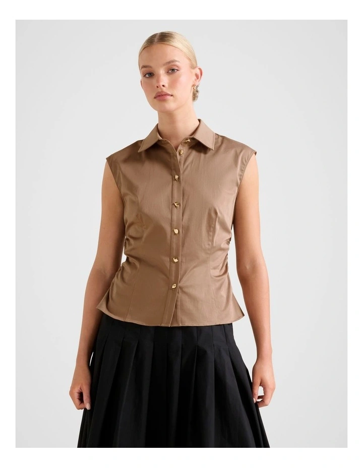 Nova Ruched Collared Top in Brown image 1