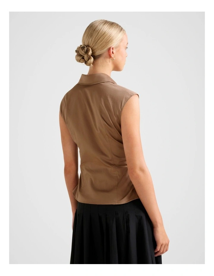 Nova Ruched Collared Top in Brown image 2