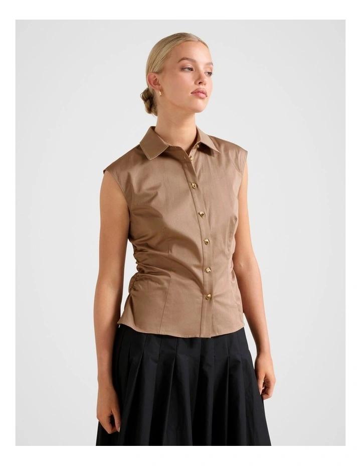 Nova Ruched Collared Top in Brown image 3