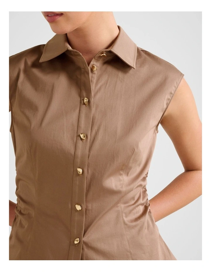 Nova Ruched Collared Top in Brown image 4