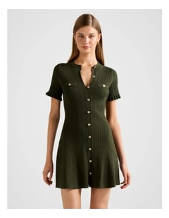 Violetta Stitch Interest Mini Dress in Green